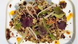 Tea leaf salad, black cod, sprouted legumes